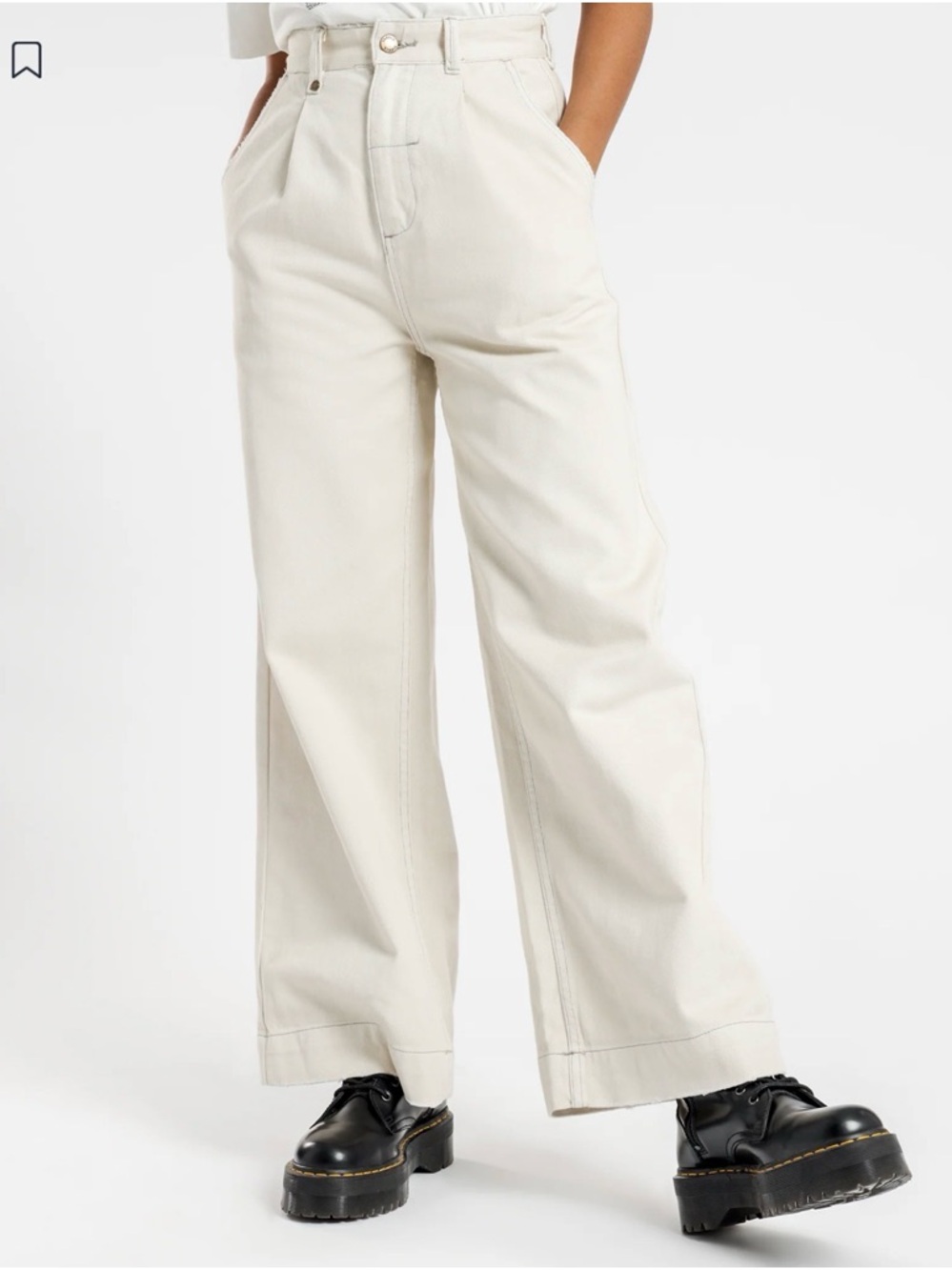 Thrills Chloe Jeans in Vintage Bone / Wide Leg High-Rise Pants in Light Beige 4 - Picture 5 of 11